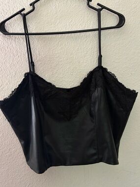 Express Black Faux Leather Lace Cami Top